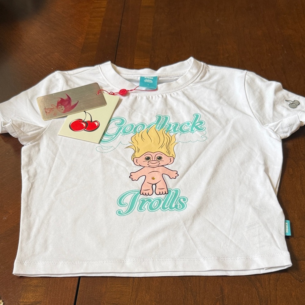 Kirsh Good Luck Trolls White crop T-Shirt size 1 new with tags